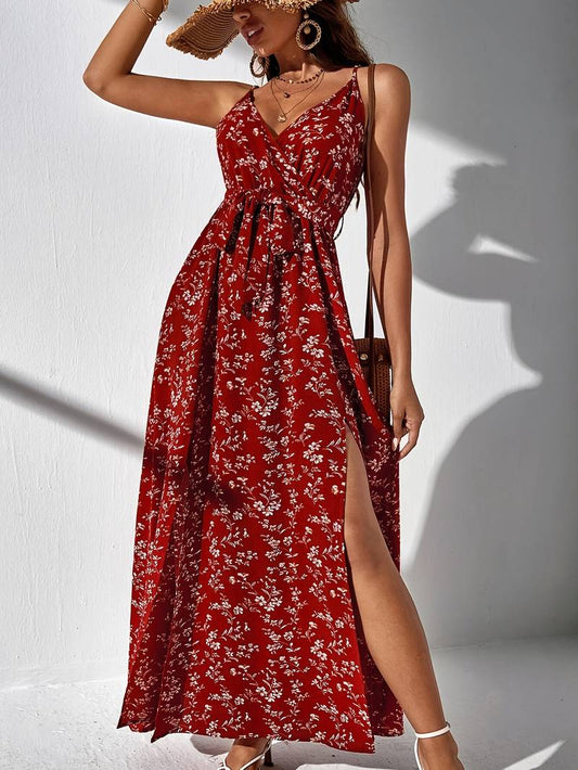 Amelia Cami Dress: Floral Print, Side Splits