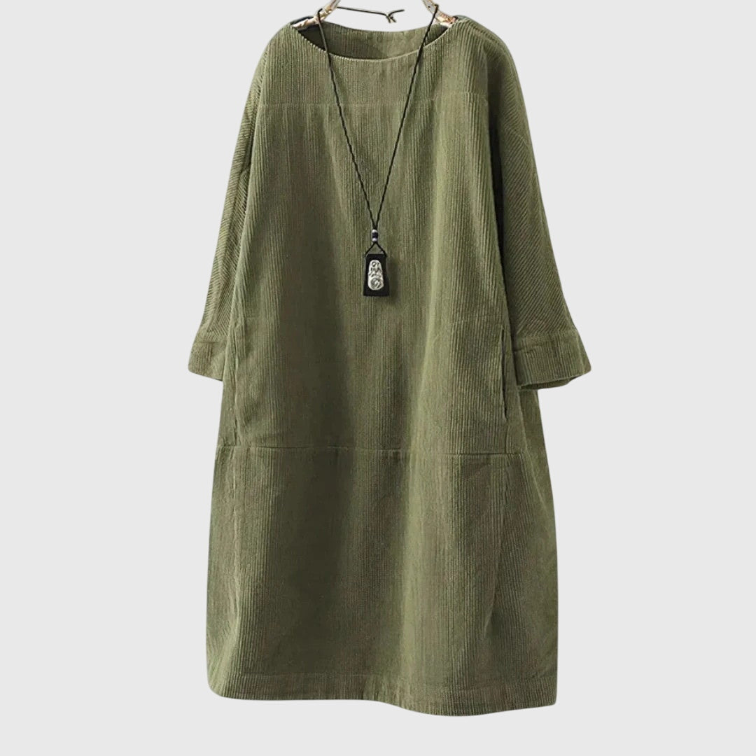 Casual Button Front Corduroy Dress