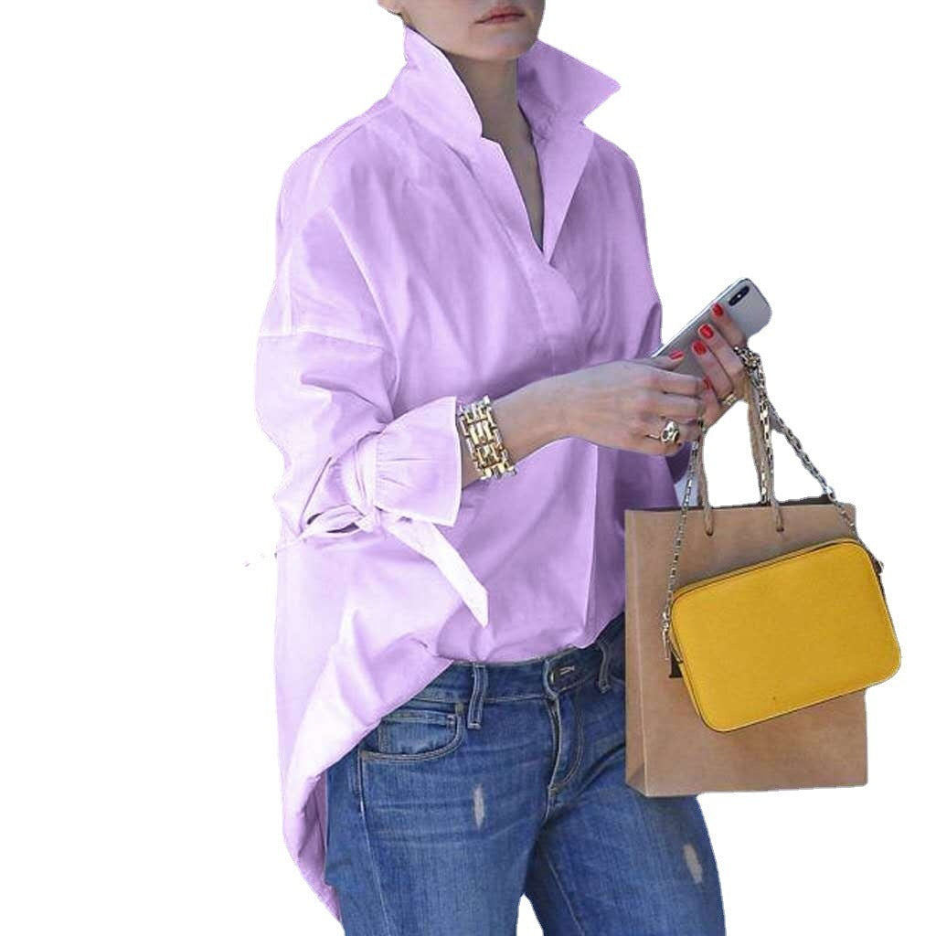 Amy – Casual solid color women's blouses for spring and autumn