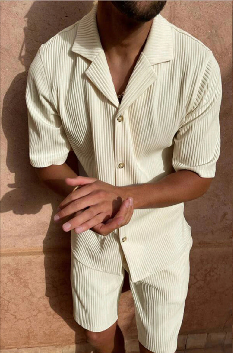 Image of Aiden | Men's Button-Down Short Sleeve Shirt and Drawstring Shorts Set