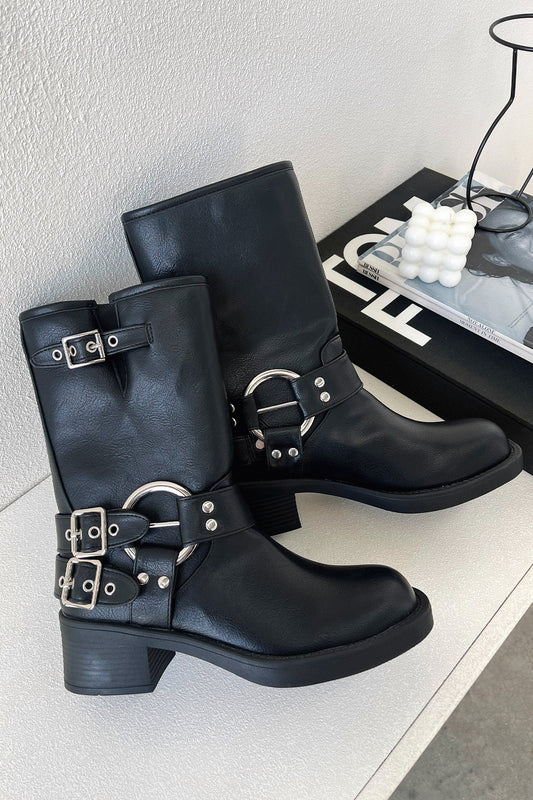 Women's Ankle High Black Leather Boots - Olytrend