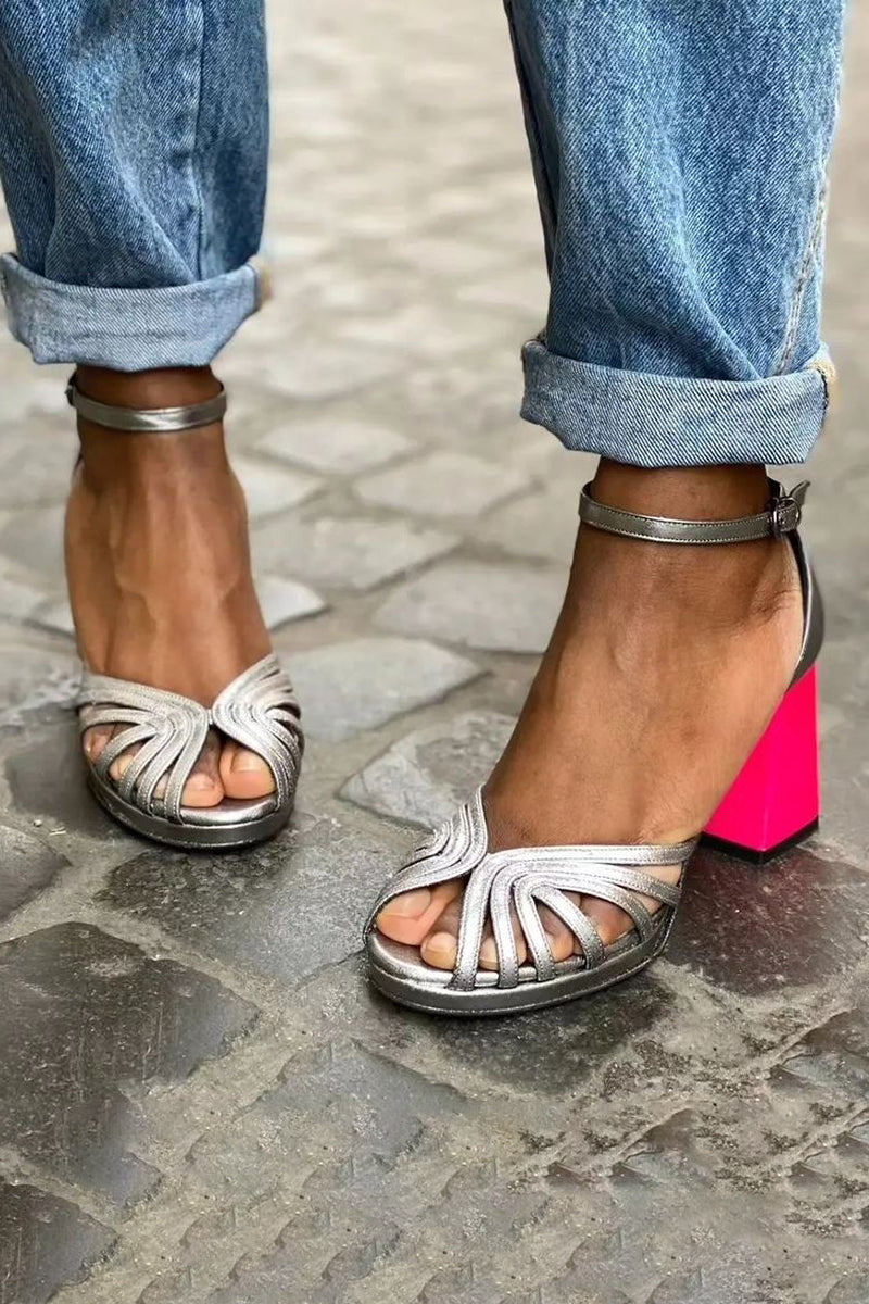 Vibrant Glitter Sandals with Buckle and High Heel