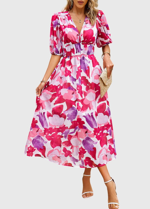 Chic Floral Knee Length Dress