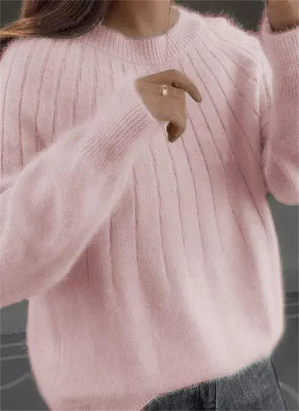 Soft and silky knit sweater - Vertical ribbed texture – OlyTrend