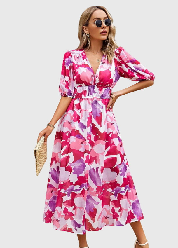 Chic Floral Knee Length Dress