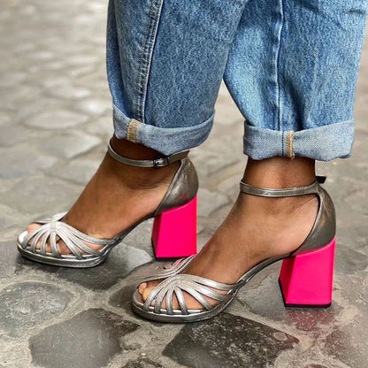 Vibrant Glitter Sandals with Buckle and High Heel - Olytrend