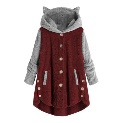 Women's Cat-Ear Fleece Sweatshirt by Nina with Contrast Sleeves