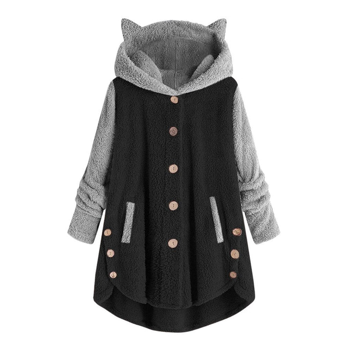 Women's Cat-Ear Fleece Sweatshirt by Nina with Contrast Sleeves