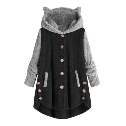 Women's Cat-Ear Fleece Sweatshirt by Nina with Contrast Sleeves