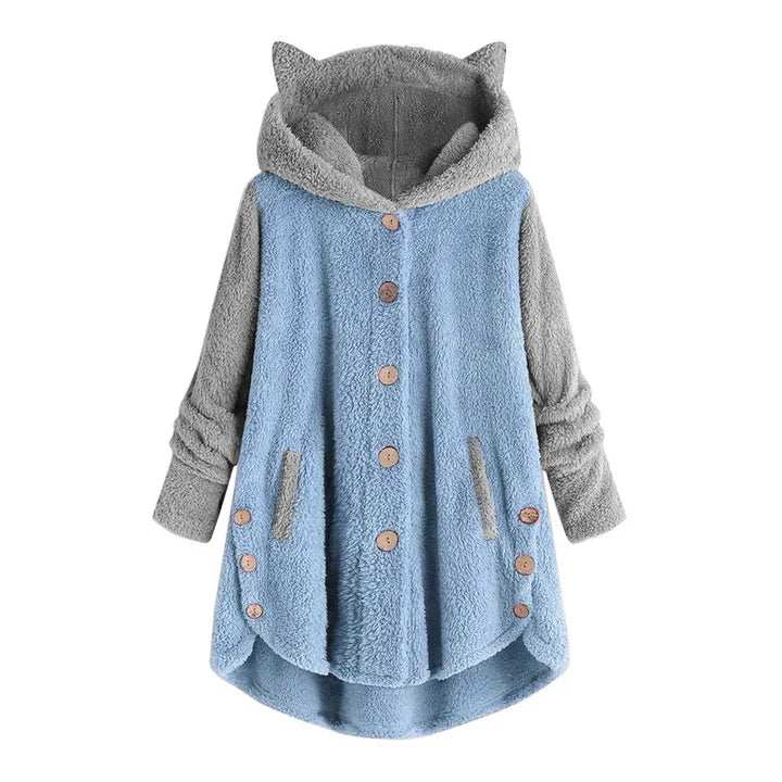 Women's Cat-Ear Fleece Sweatshirt by Nina with Contrast Sleeves