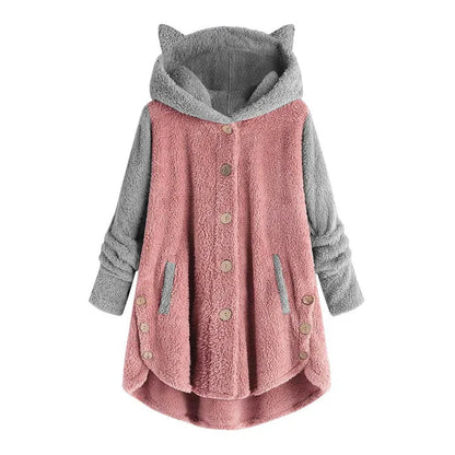 Women's Cat-Ear Fleece Sweatshirt by Nina with Contrast Sleeves
