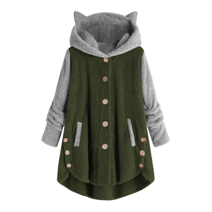 Women's Cat-Ear Fleece Sweatshirt by Nina with Contrast Sleeves