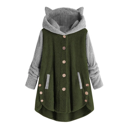 Women's Cat-Ear Fleece Sweatshirt by Nina with Contrast Sleeves