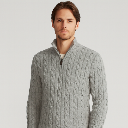 Casual Men's Cable Knit Quarter Zip Sweater - Olytrend