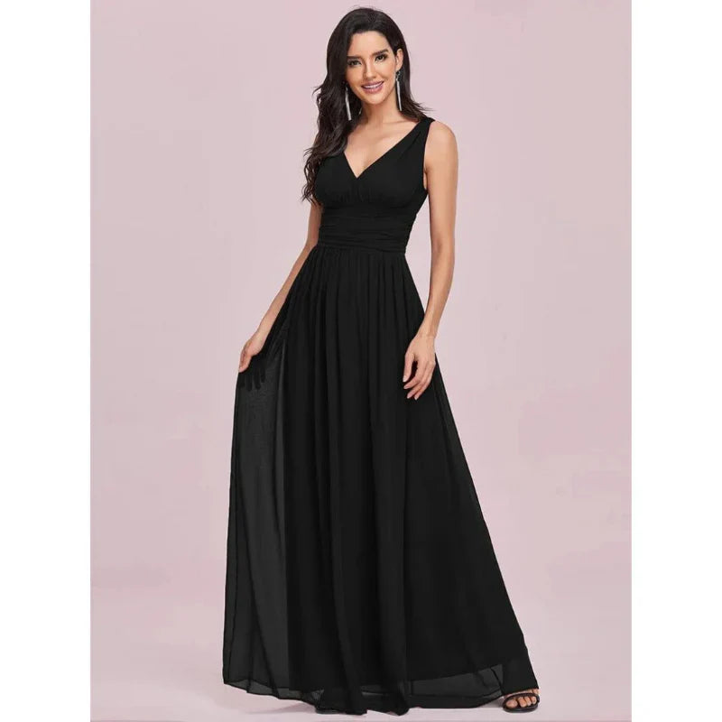 Zahraa | Long Dress with V-Neck and Sleeveless – Chic and Modern Style