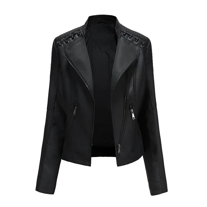 Arline Zippered Leatherette Jacket