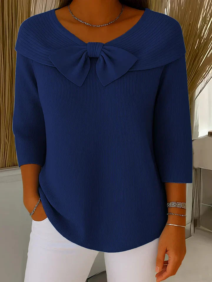Women's Classic Crew Neck Sweater with Bow Detail