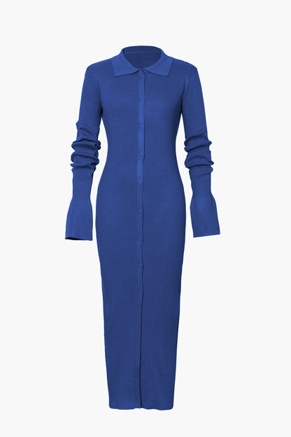 Women's long-sleeve dress with rib knit | Maxi
