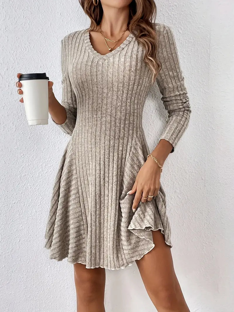 A-line ribbed long-sleeve Sophia casual dress