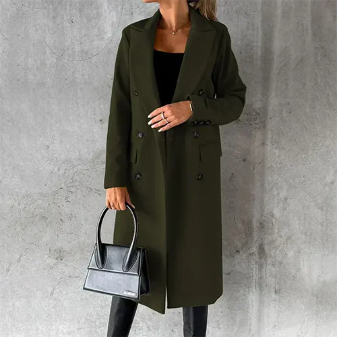 Women's Winter Trench Coat | Double-breasted with Notched Collar