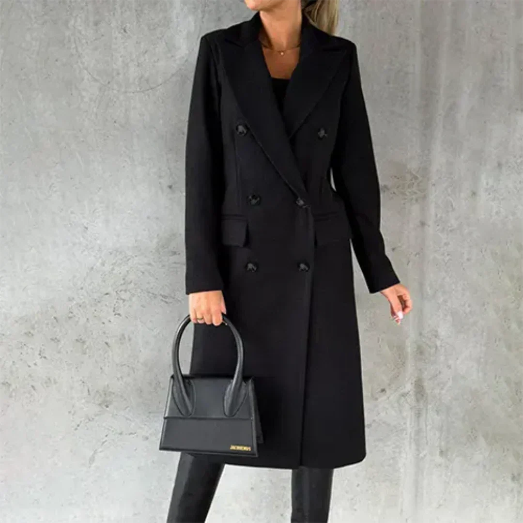 Women's Winter Trench Coat | Double-breasted with Notched Collar
