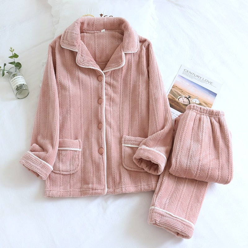 Women's Pajama Set | Button Closure Winter Nightwear