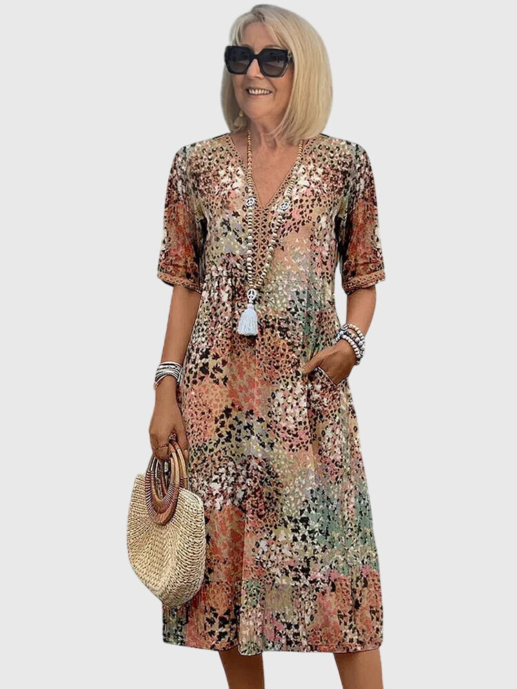 Beautiful Floral Knee Length Dress - Olytrend