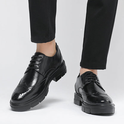 Black leather brogues for men
