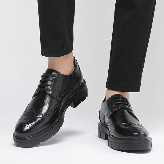 Black leather brogues for men