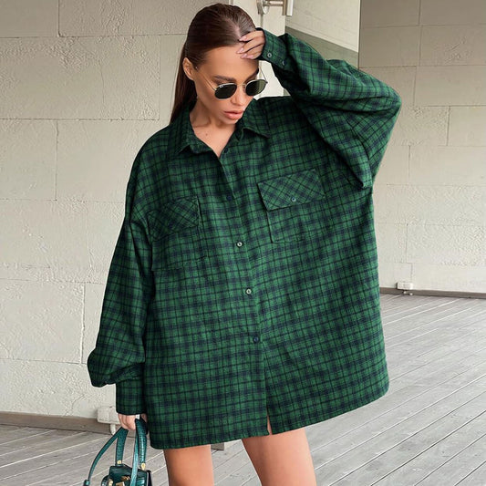Wafa | Button-Up Checkered Shirt With Dropped Shoulders
