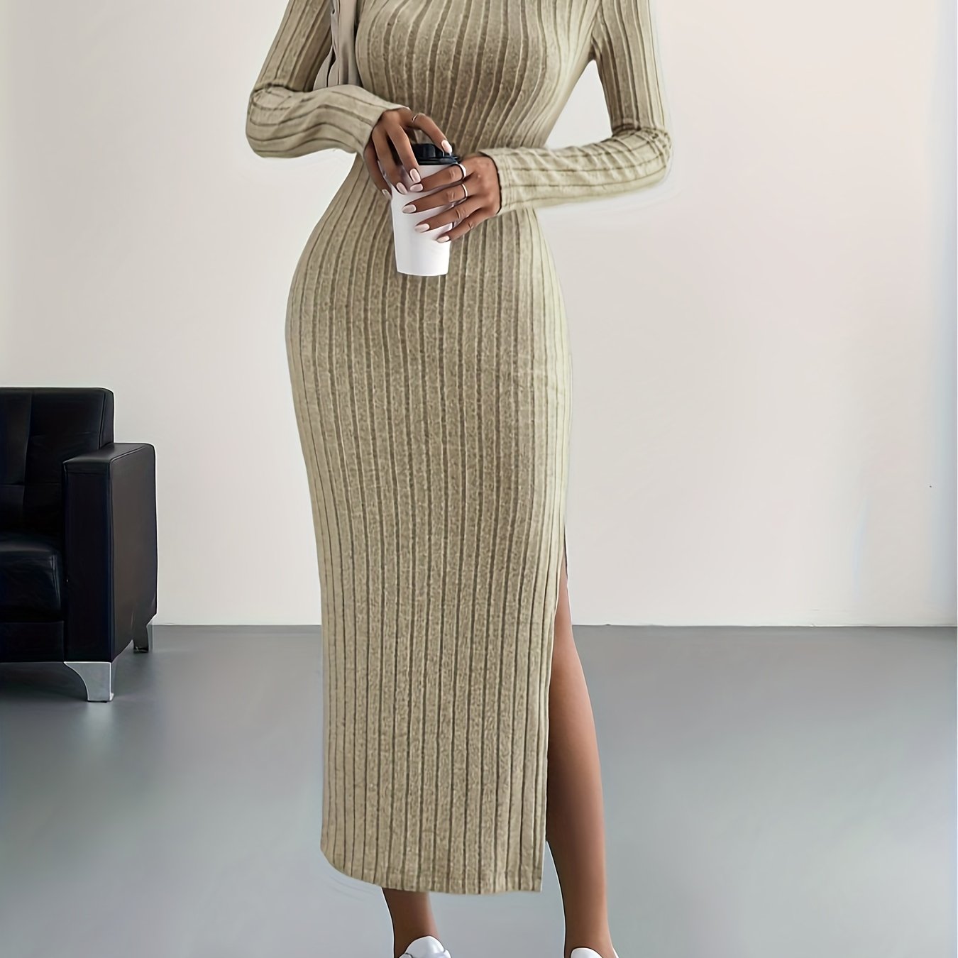 Women's Long Sleeve Dress | Ribbed Maxi