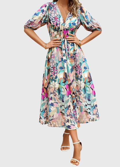 Chic Floral Knee Length Dress