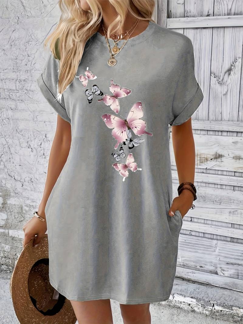 A Lily Print Dress with Pockets