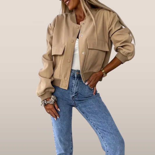 Bomber jacket for women with flap pockets - short model with snap button closure