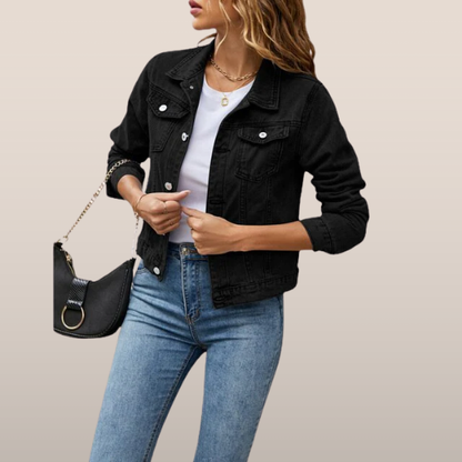 Women's denim jacket - Timeless short model with button closure