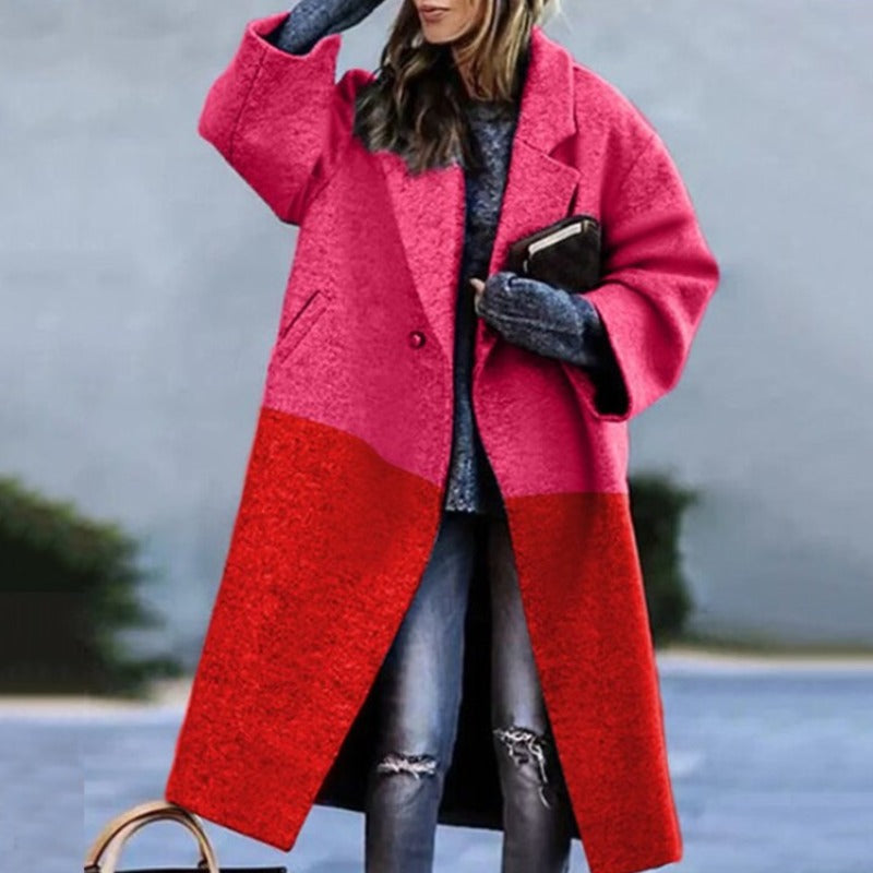 Women's Winter Long Coat | Checkered Pattern