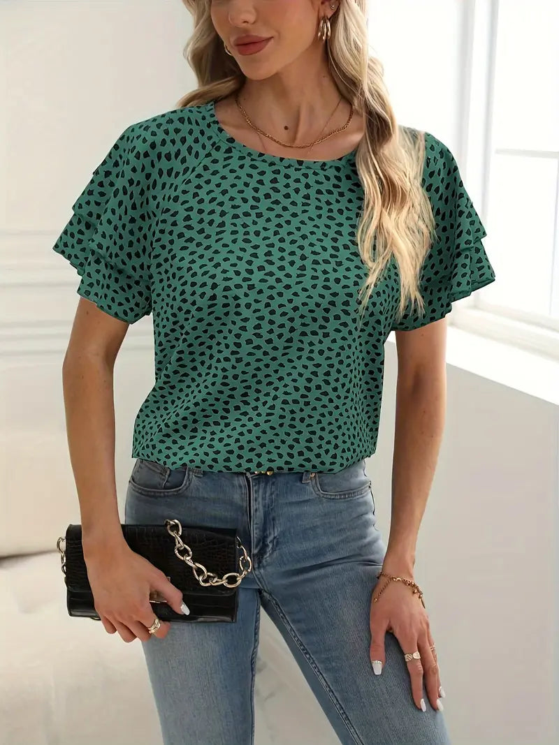 Women's Samantha Crew Neck Blouse with Ruffle Trim