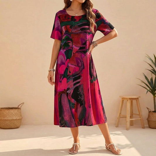 Casual Fit Short Sleeve Midi Dress for Women - Olytrend