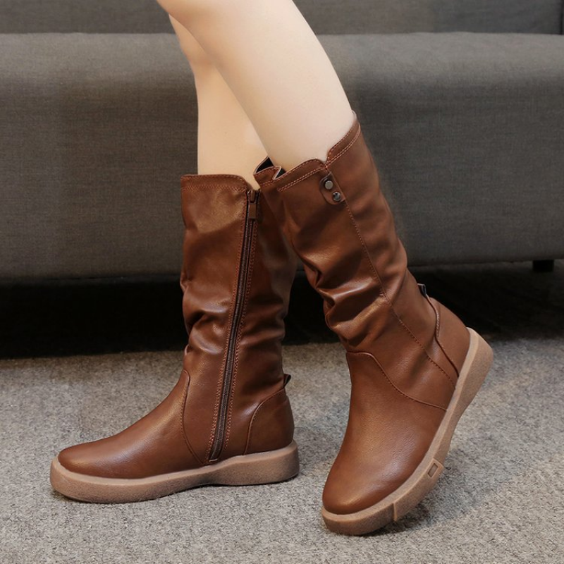 Waterproof Vegan Leather Ankle Boots with Zipper - Olytrend