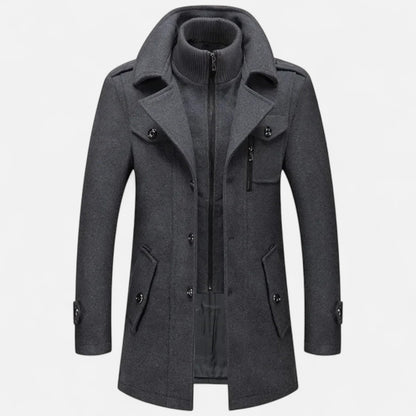 Ancient World | Men's Winter Coat in Mixed Wool with Double Collar