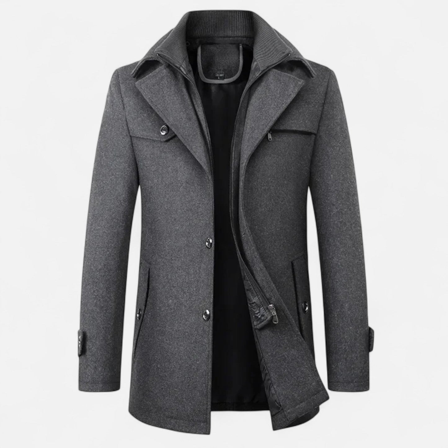 Ancient World | Men's Wool Trench Coat Double Collar Zipped