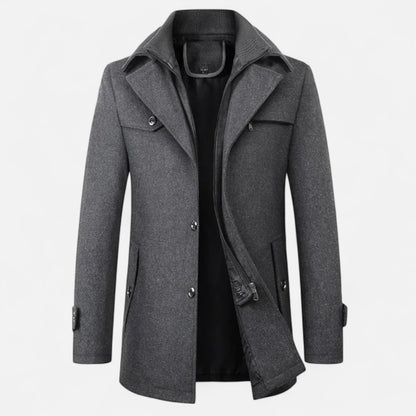 Ancient World | Men's Wool Trench Coat Double Collar Zipped