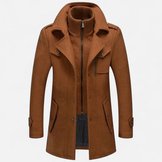 Ancient World | Men's Winter Coat in Mixed Wool with Double Collar