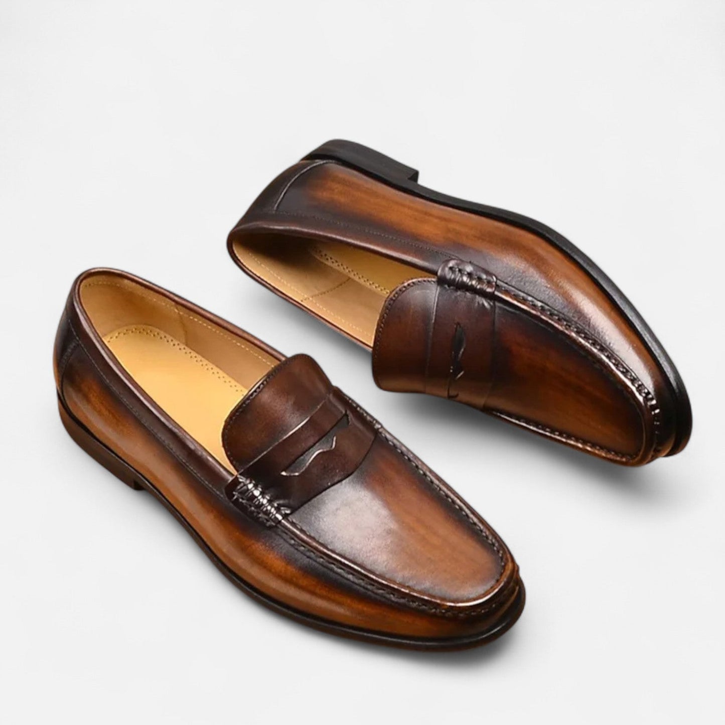 Ancient World | Men's Leather Penny Loafers – Black Elegance Slip-On for Office & Occasions