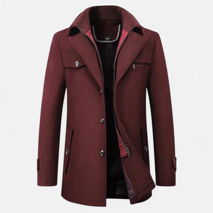 Ancient World | Men's Wool Trench Coat Double Collar Zipped