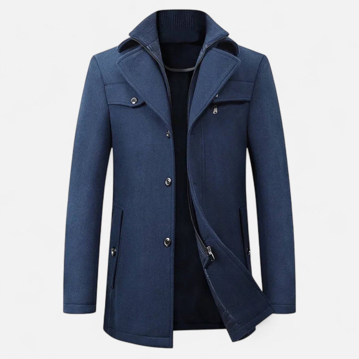 Ancient World | Men's Wool Trench Coat Double Collar Zipped