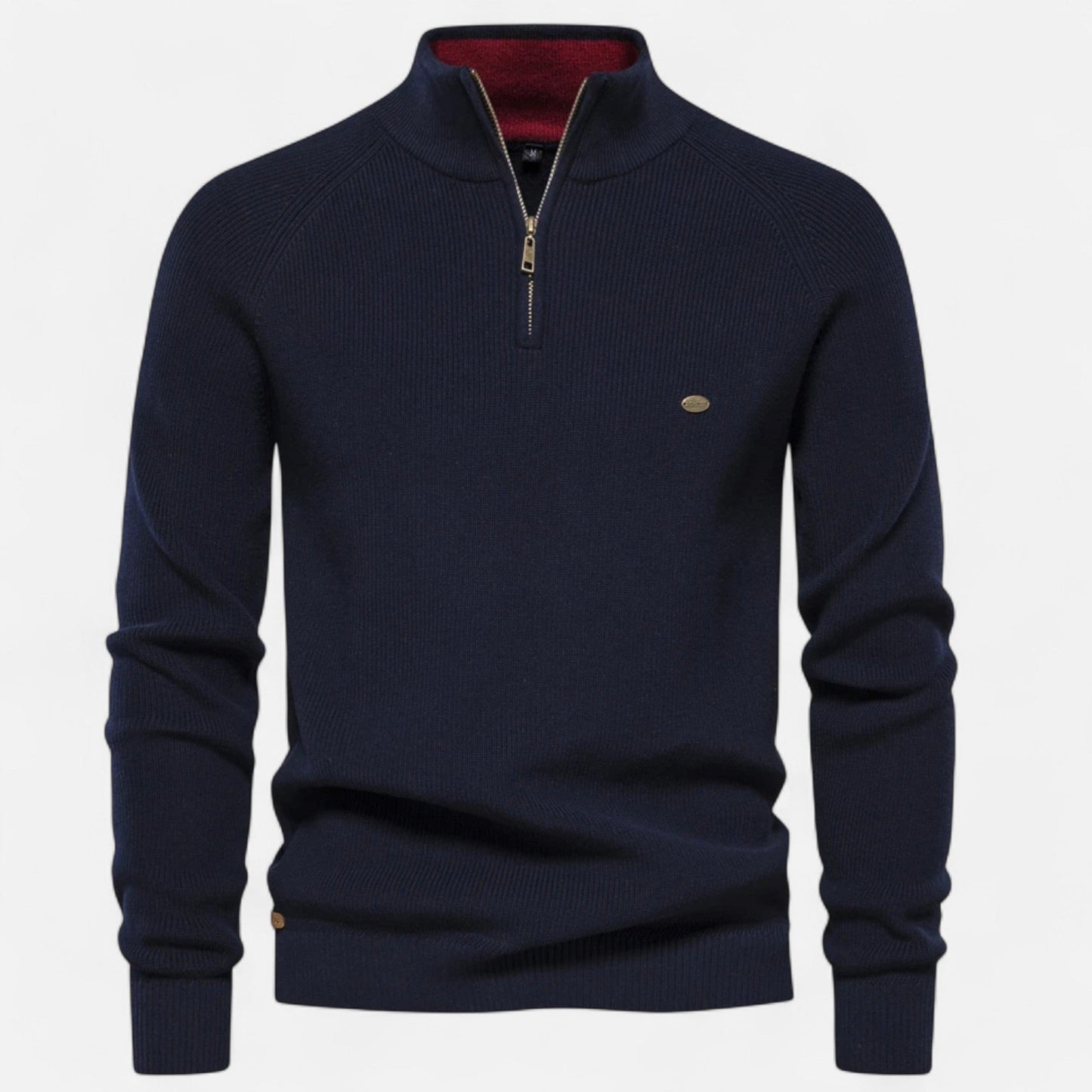 Ancient World | Cotton Zip-Up Sweater with Stand-Up Collar