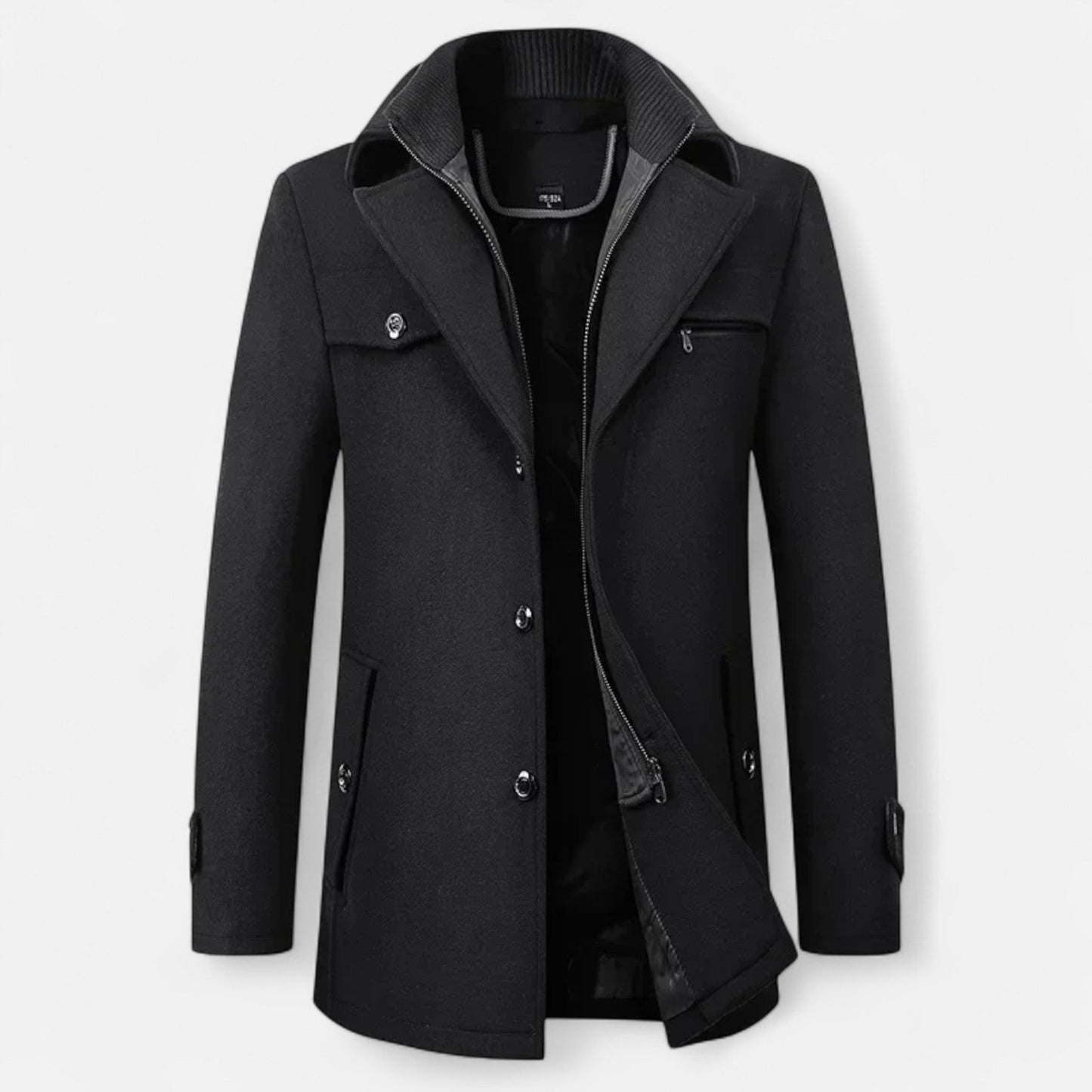 Ancient World | Men's Wool Trench Coat Double Collar Zipped