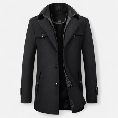 Ancient World | Men's Wool Trench Coat Double Collar Zipped