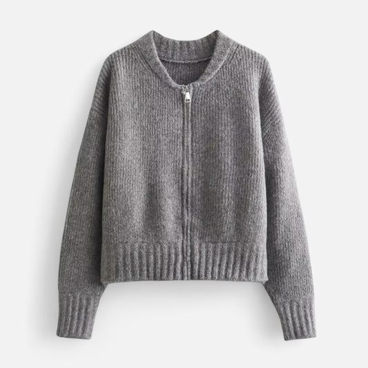 Ancient World | Women's Gray Knit Zip-up Elegant Coat